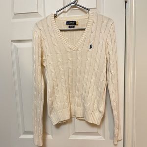 Ralph Lauren Cable-Knit Cotton V-Neck Sweater